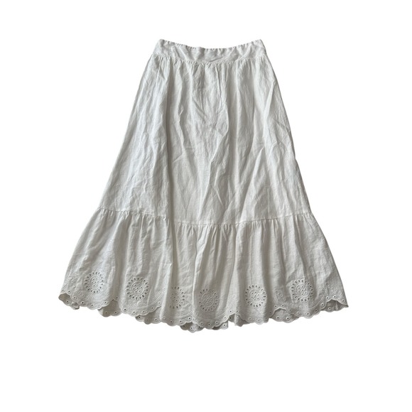 J. Mclaughlin Hope Maxi Skirt Womens Size Large White Linen Blend Lace Eyelet - Picture 2 of 6